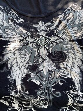 Charlotte Russe Black Graphic Tee with Winged Star Motif